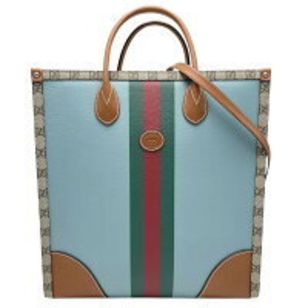 Gucci Web GG Tote Bag Handbag Shoulder Crossbody Supreme Blue Beige